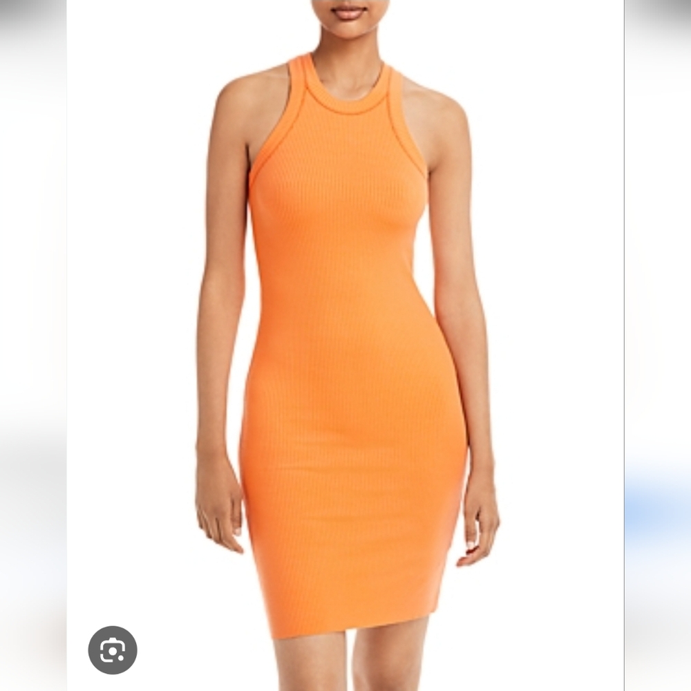 WSLY Orange Ribbed Halter Mini Dress
